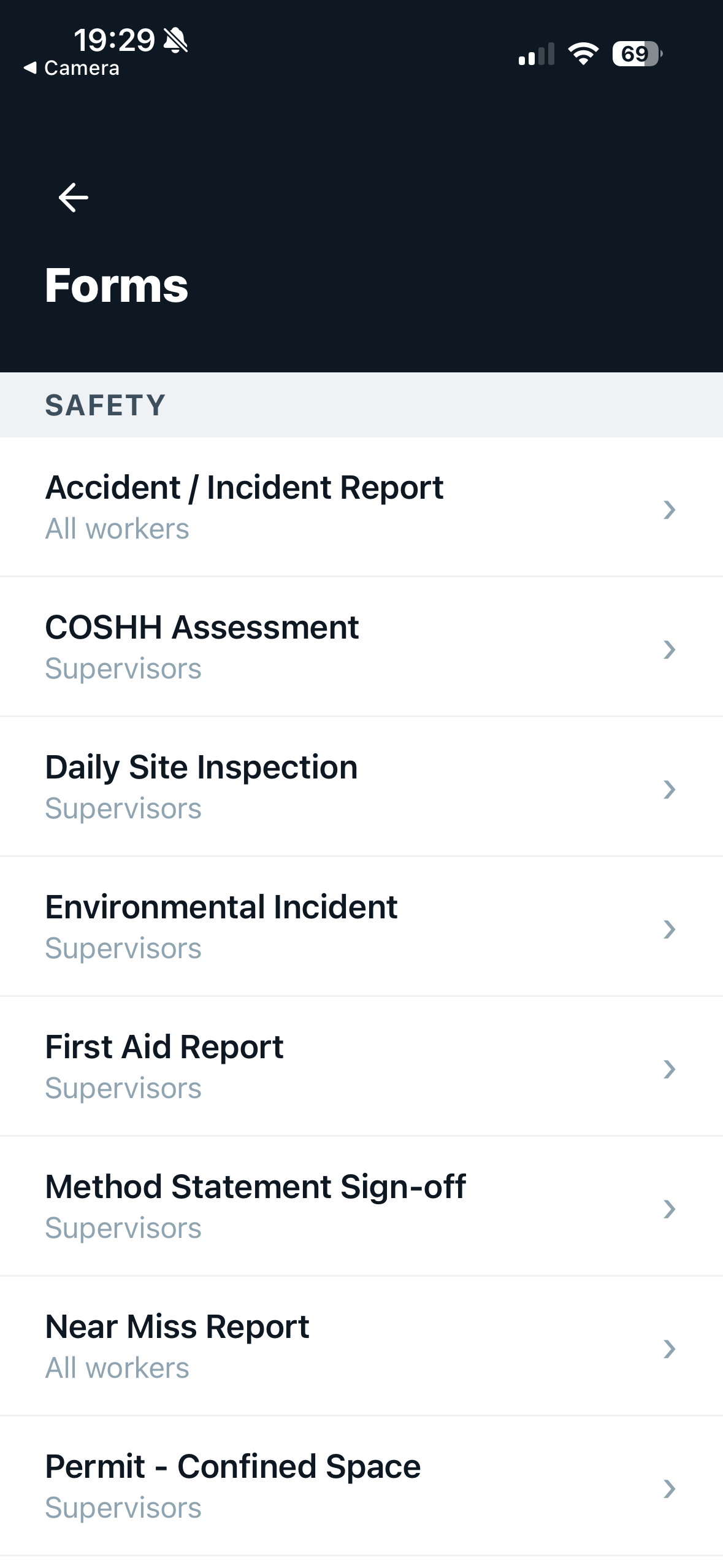 AttendIQ digital safety forms list on mobile